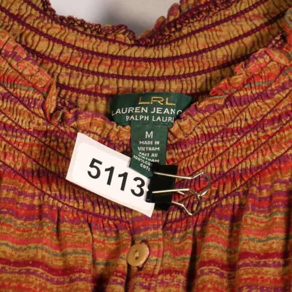 Lauren Ralph Lauren Knit Top Womens Size M Brown Smocked Button Detail Boho - Picture 10 of 10